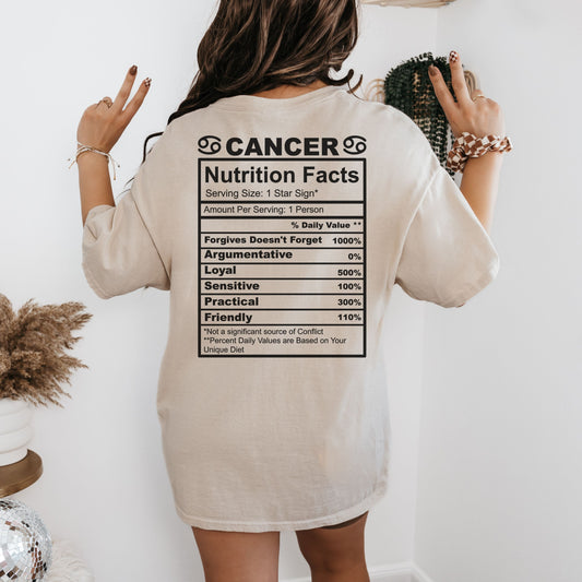 Cancer Nutrition Facts T-Shirt, Zodiac Sign Shirt, Astrology Gift, Unisex Tee for Cancer Birthdays, Horoscope Tops