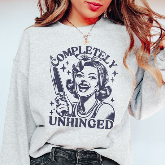 Completely Unhinged Bold Retro Graphic Crewneck Sweatshirt