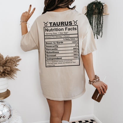 Taurus Zodiac Nutrition Facts T-Shirt | Unisex Softstyle Tee for Astrology Lovers