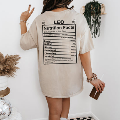Leo Nutrition Facts T-Shirt, Zodiac Sign Tee, Astrology Shirt, Gift for Leo, Birthday Gift, Horoscope Apparel