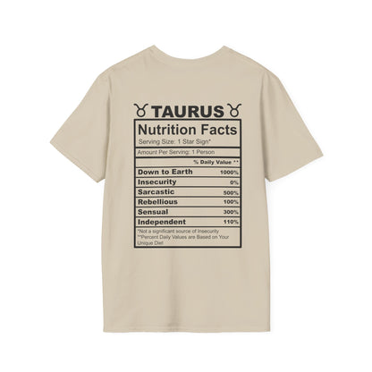 Taurus Zodiac Nutrition Facts T-Shirt | Unisex Softstyle Tee for Astrology Lovers